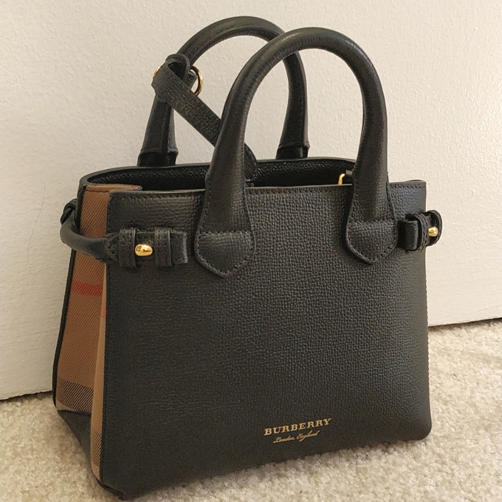 Burberry Black Leather Mini Tote with Vintage Check Sides